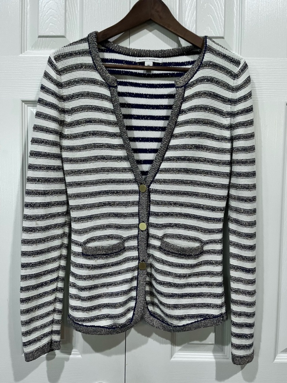 Banana Republic Women’s Metallic Stripe Cardigan Sweater Size XS